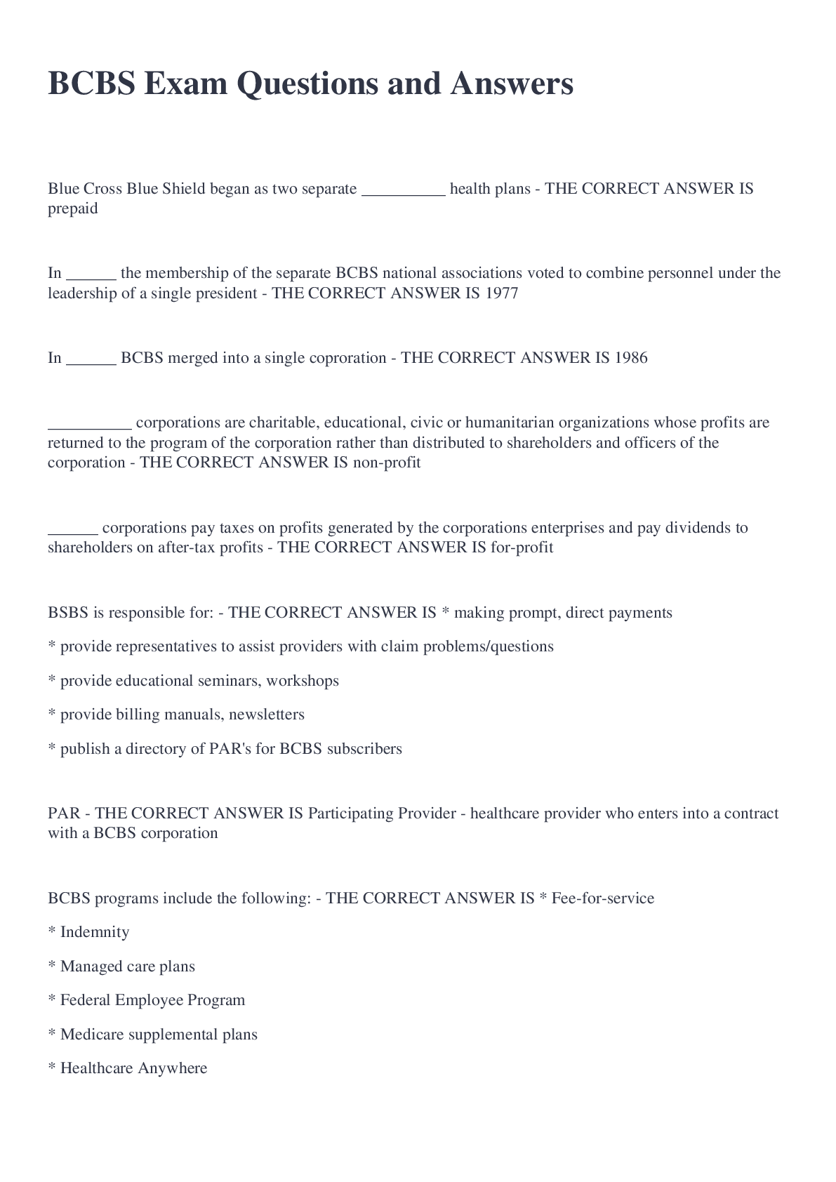 Preview image of BCBS Exam Questions and Answers document